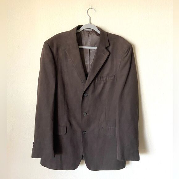 Apt 9 Notch Suede Brown Blazer Collar Faux Size 44L - Picture 3 of 9